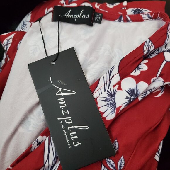 Women's Dress Size XXL Floral Burgundy Faux Wrap Soft - Picture 7 of 8